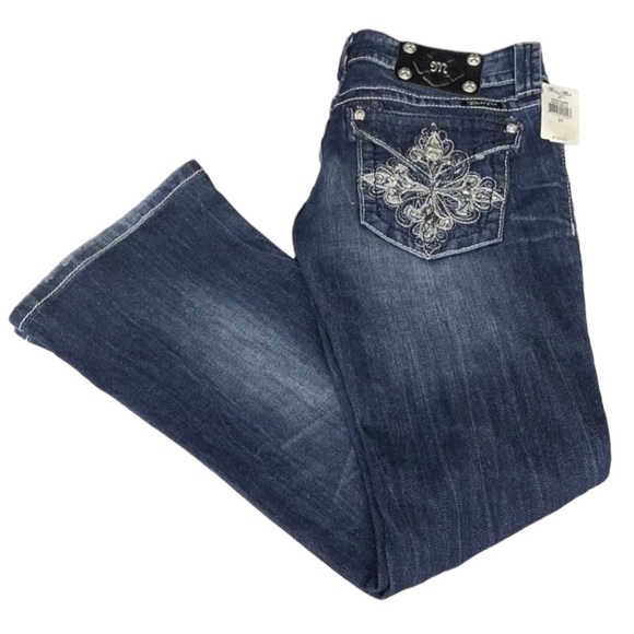 Miss Me Boot Cut Cowgirl Embroidered Rhinestones Distressed Jeans Sz 27 X 29 NWT - Picture 3 of 13